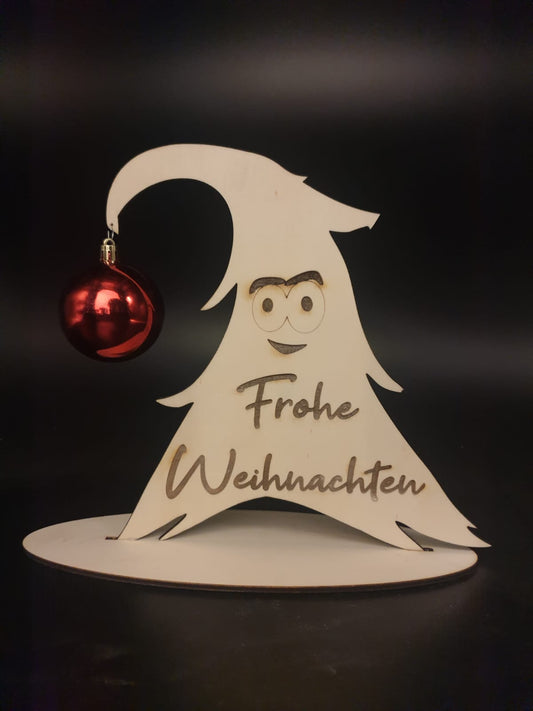 Lustiger Weihnachstbaum aus Holz mit Kugel